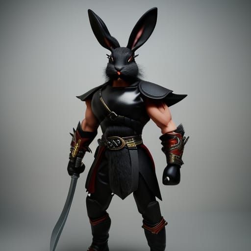 Powerful Furry Rabbit Warrior with Demon Wings