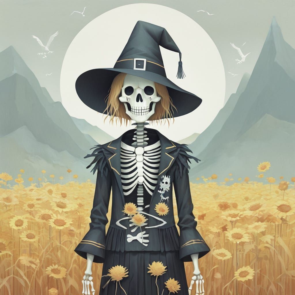 Skeleton Scarecrow in Ethereal, Painterly Style