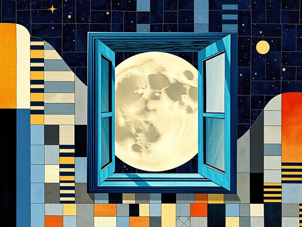 Surrealist Geometric Mosaics on Lunar Window Frame