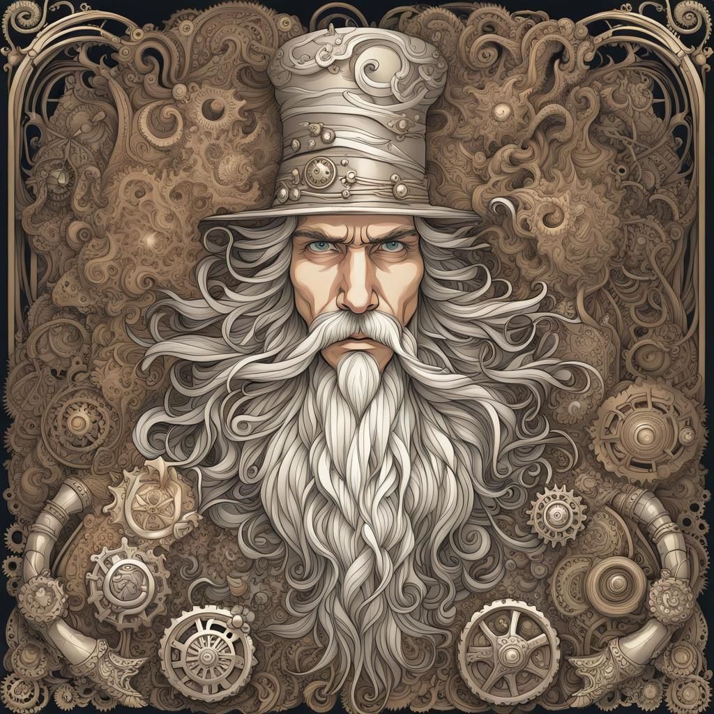 Steampunk Wizard Wields Fractal Magic Wands