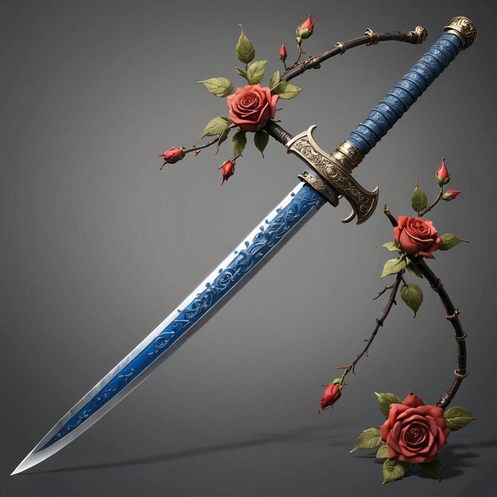 Hyperrealistic Katana with Intricate Guard and Roses