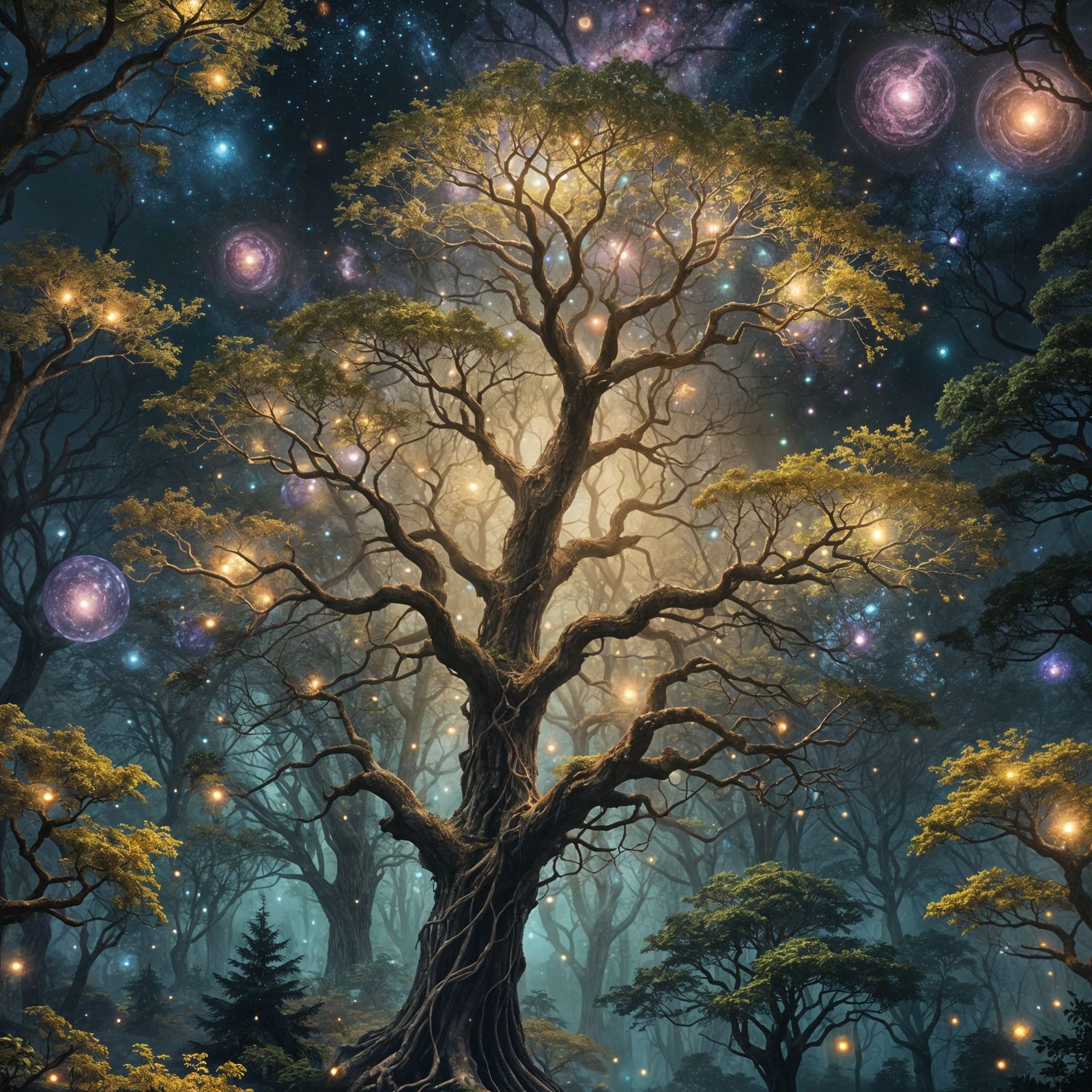 Fantastical Orb Tree Matte Painting in Deep Color