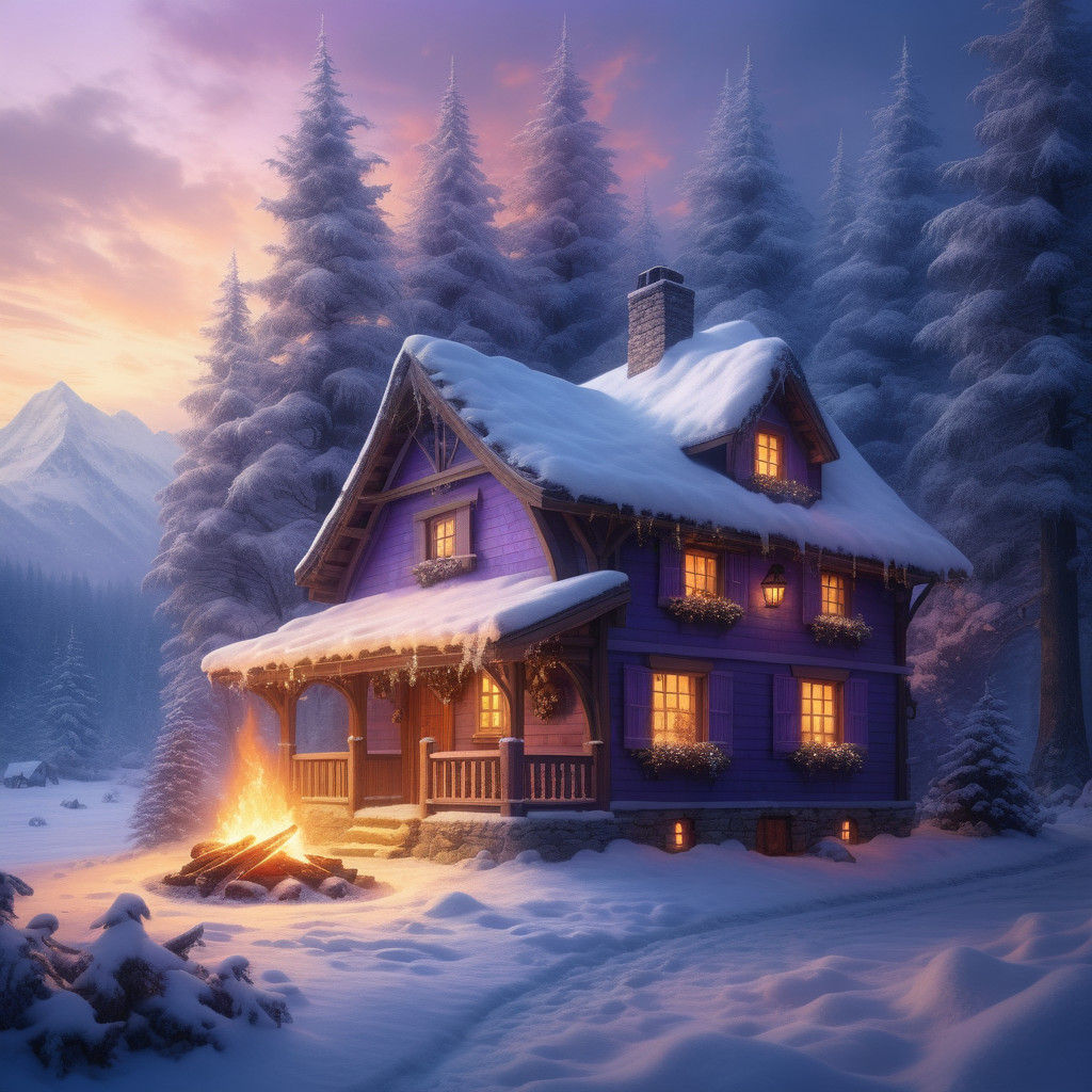 Whimsical Winter Cottage Sanctuary in Ethereal Fantasy Art