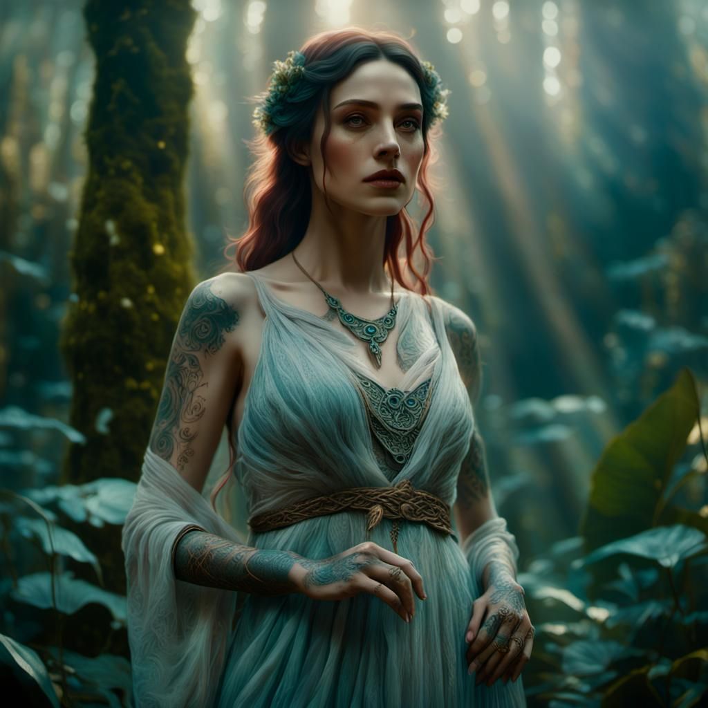 Divine Fantasy Woman in Ethereal Landscape