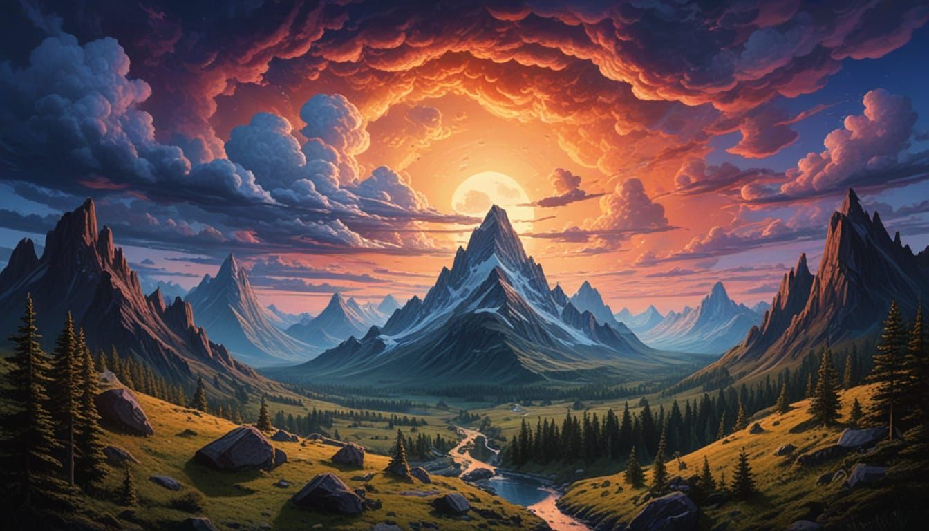 Mountains Flow in Glass Skull: Digital Gothic Art