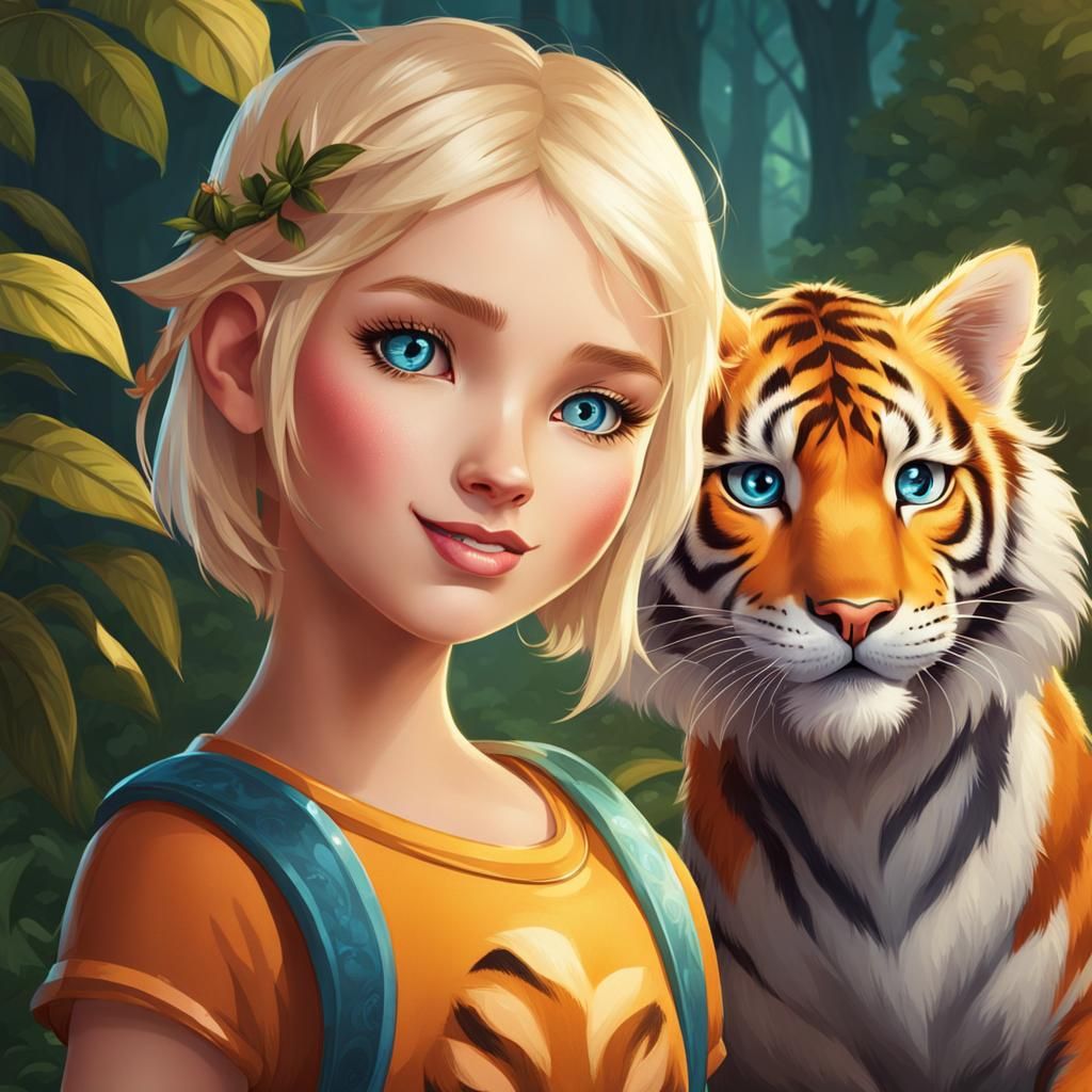 Friendly Fairy Girl with Tiger Companion