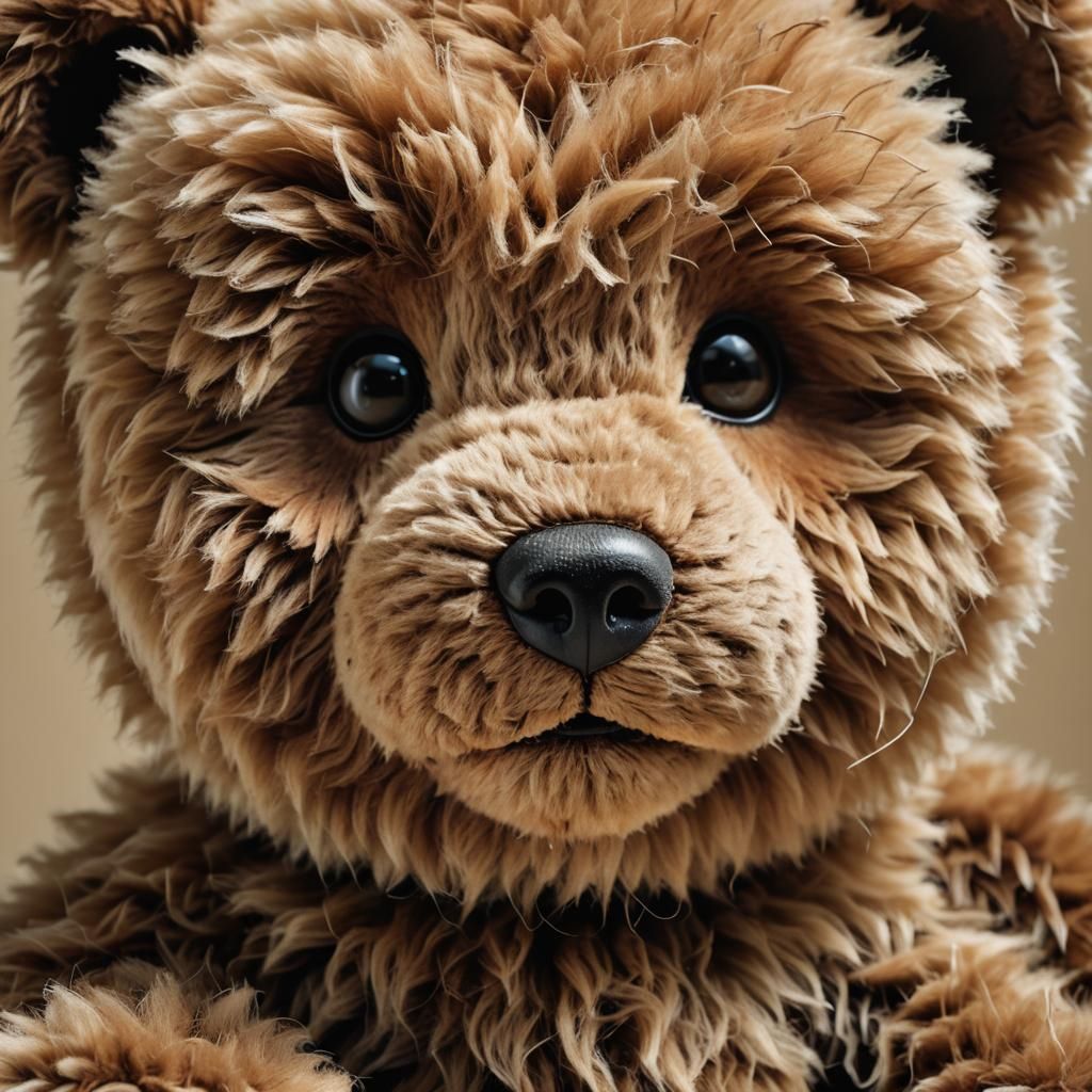 A Photorealistic Close-up of a Happy Teddy Bear