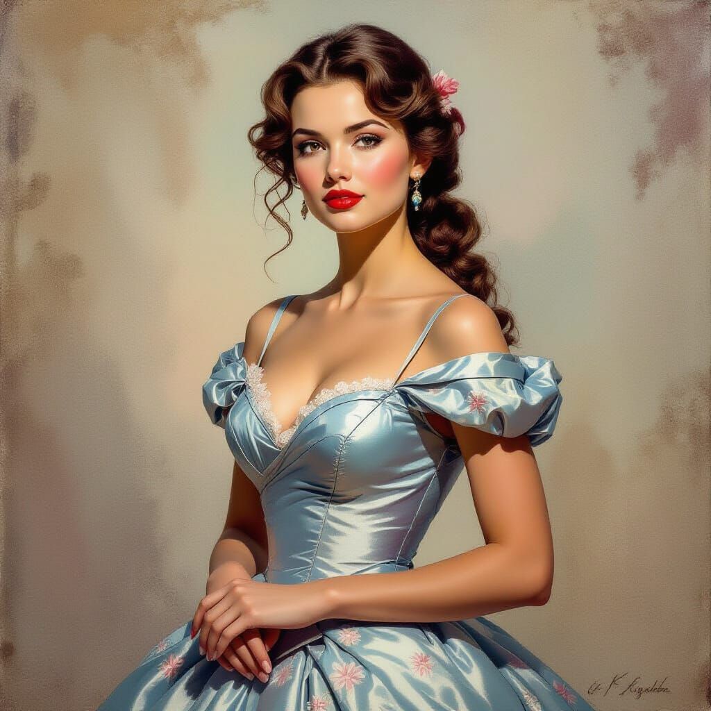 Scarlett O'Hara Modernized: Gouache Painting