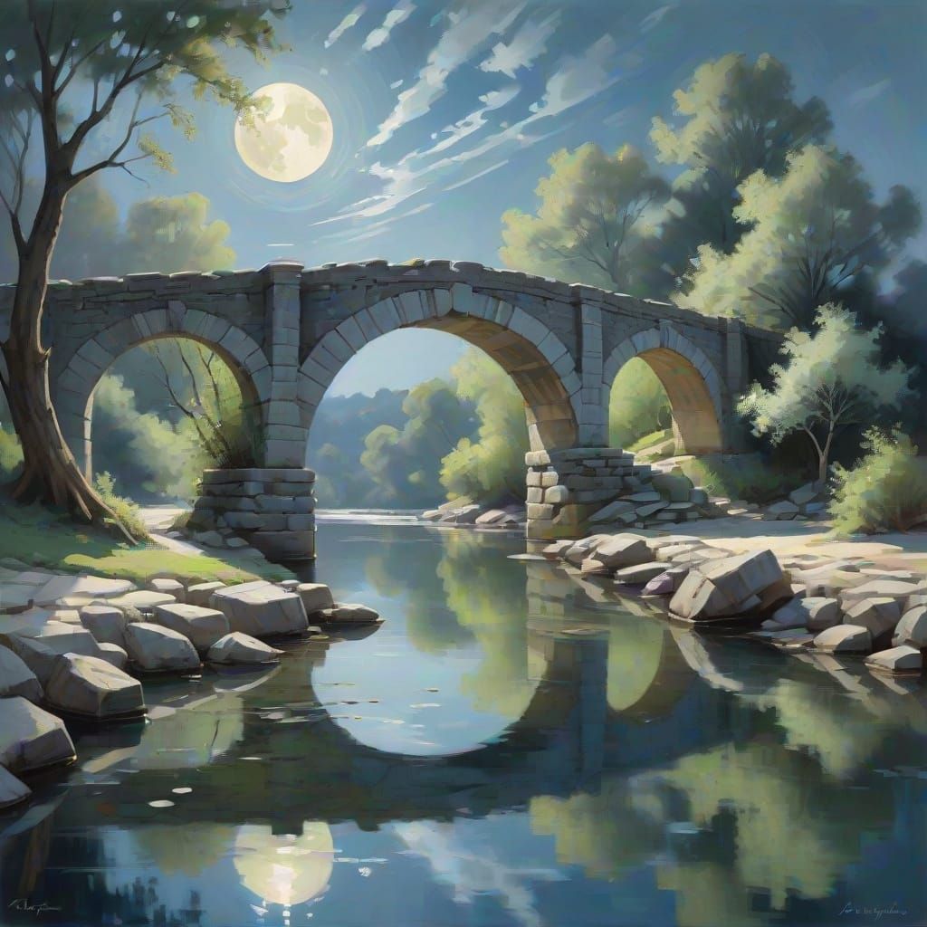 Moonlit Bridge in Painterly Style