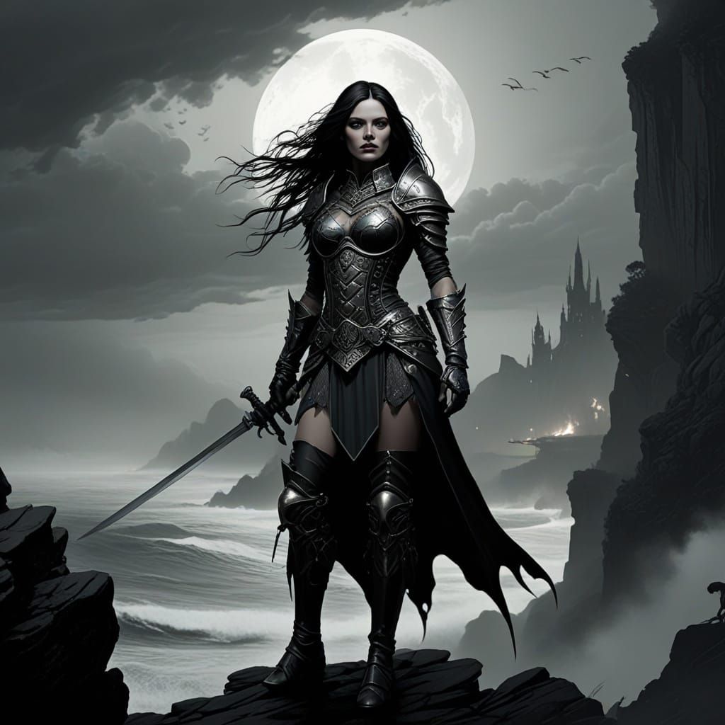 Gothic Warrior Woman Overlooking Stormy Sea