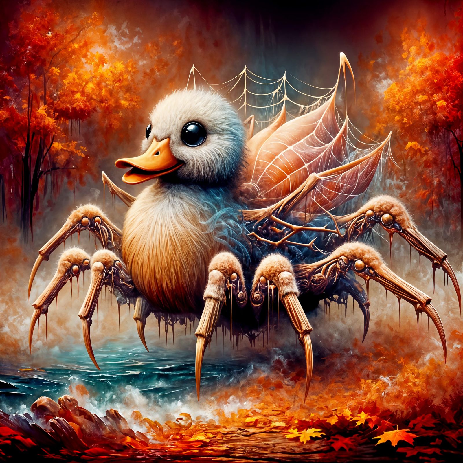 Adorable Spider-Duck Hybrid in Autumn Concept Art