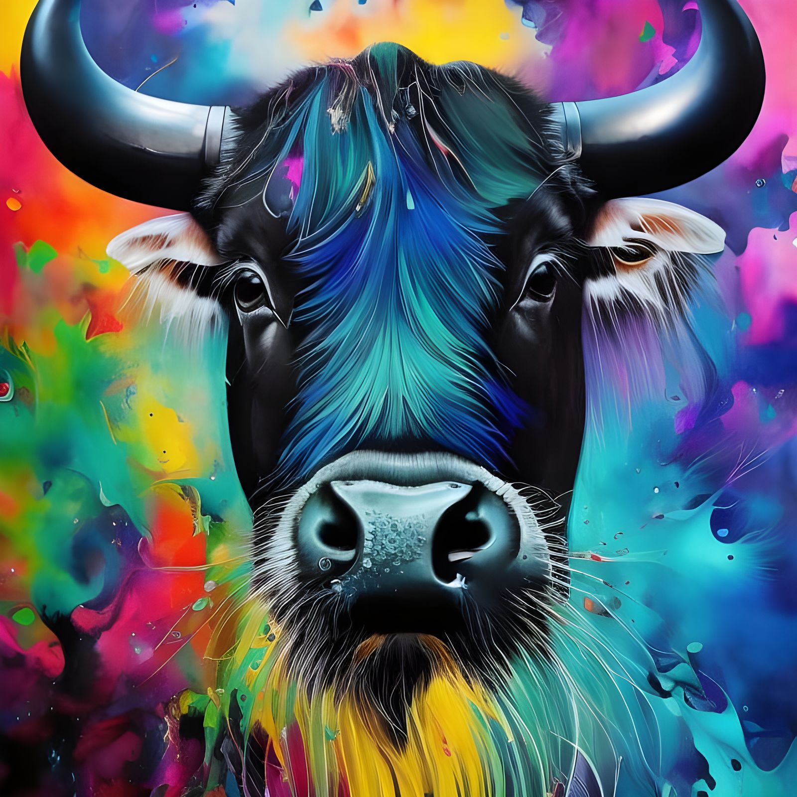 Hyperrealistic Water Buffalo in Vibrant Colors