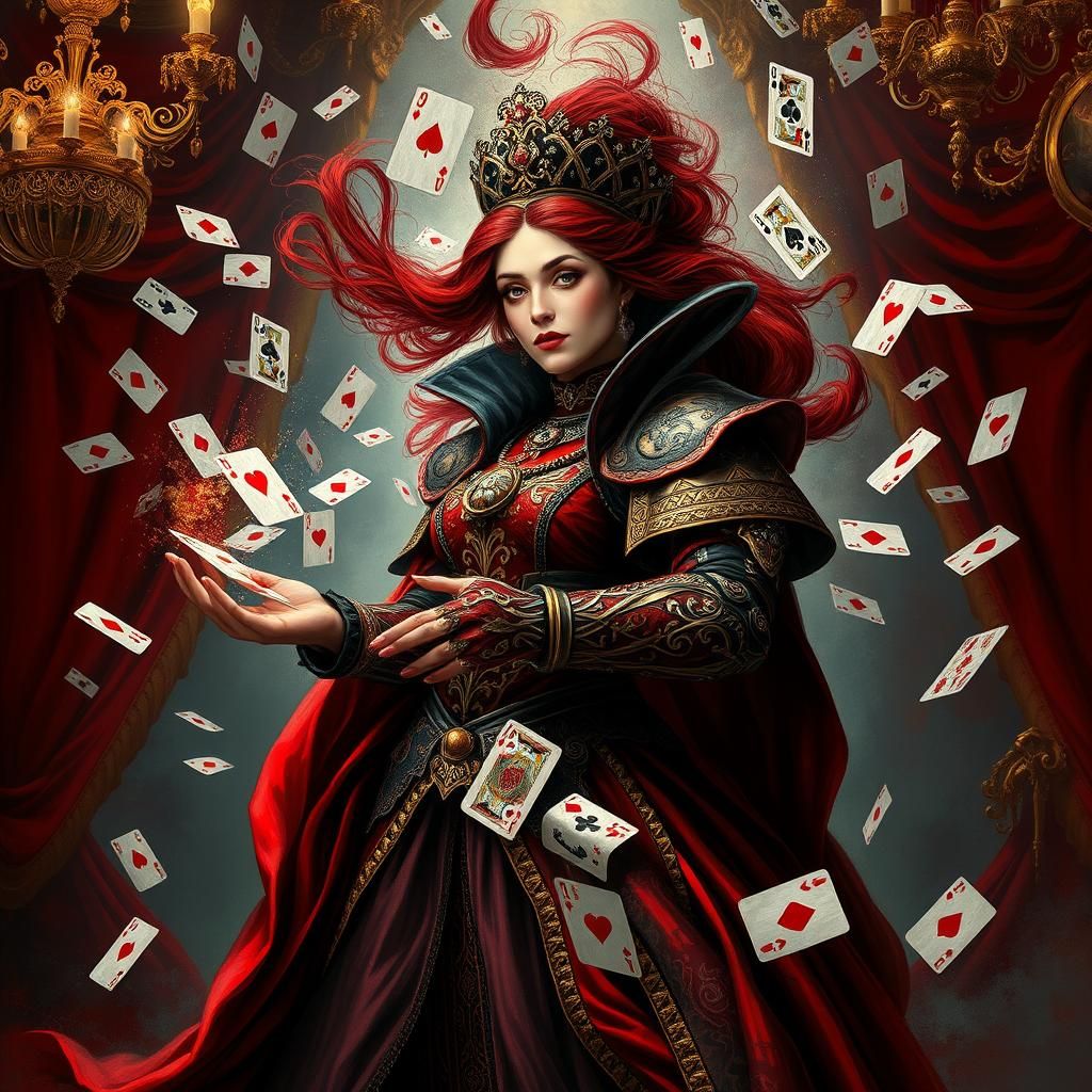 Queen of Hearts Reigns Amidst Whirling Poker Cards