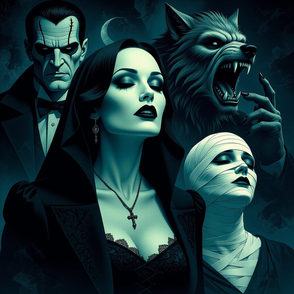 Female Universal Monsters in Gothic Horror Style