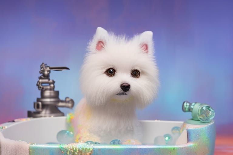 Elaborate Baby Dog in a Sparkling Bubble Bath