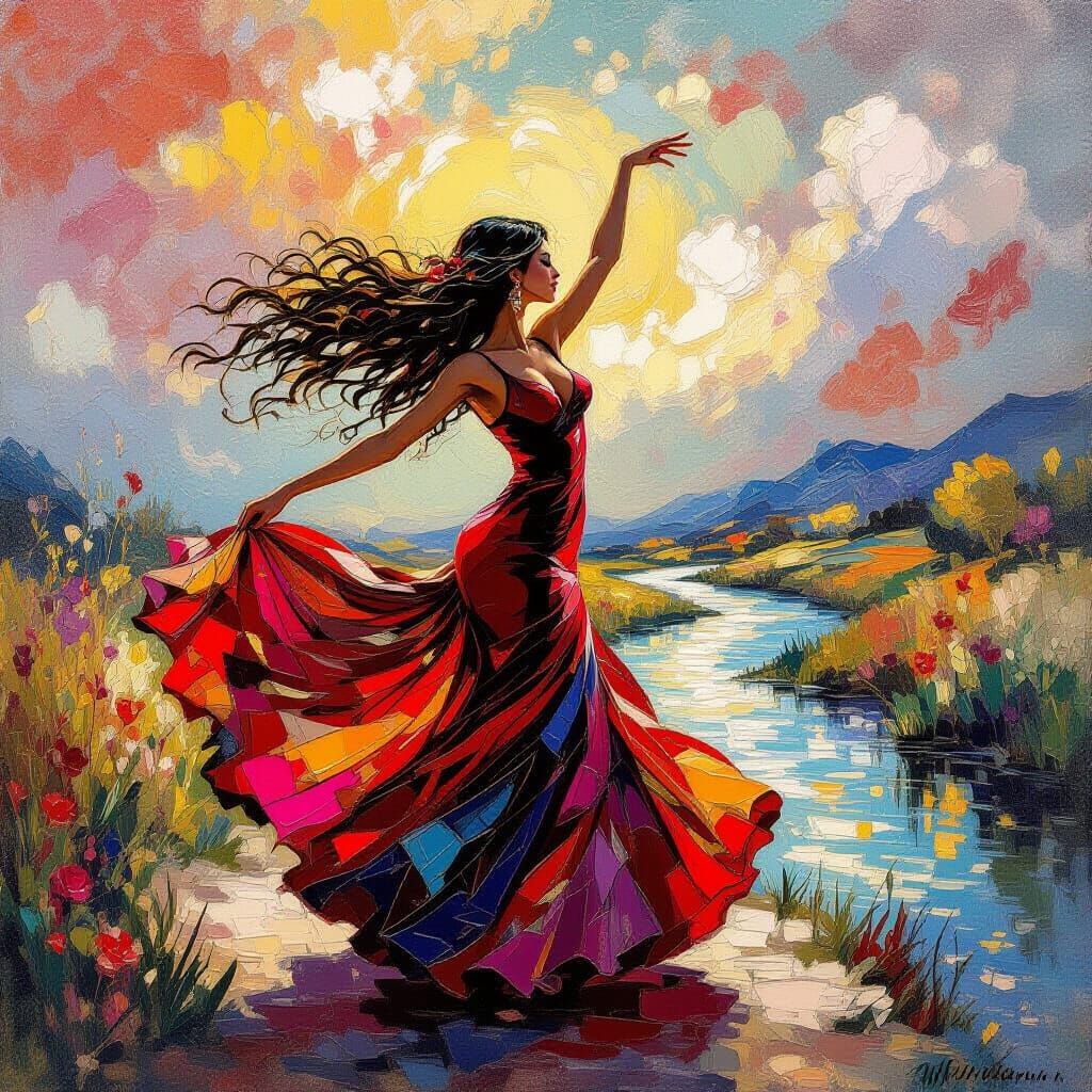 Ethereal Flamenco Dancer in Dreamlike Clouds