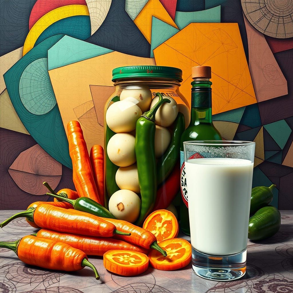 Vibrant Still Life with Pickled Eggs and Geometric Shapes