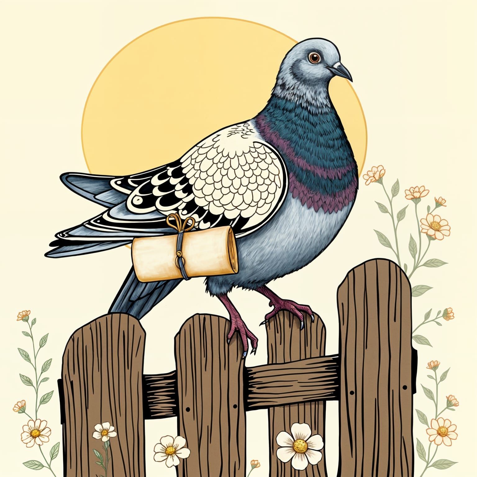 A Beautiful Carrier Pigeon in Arts and Crafts Style