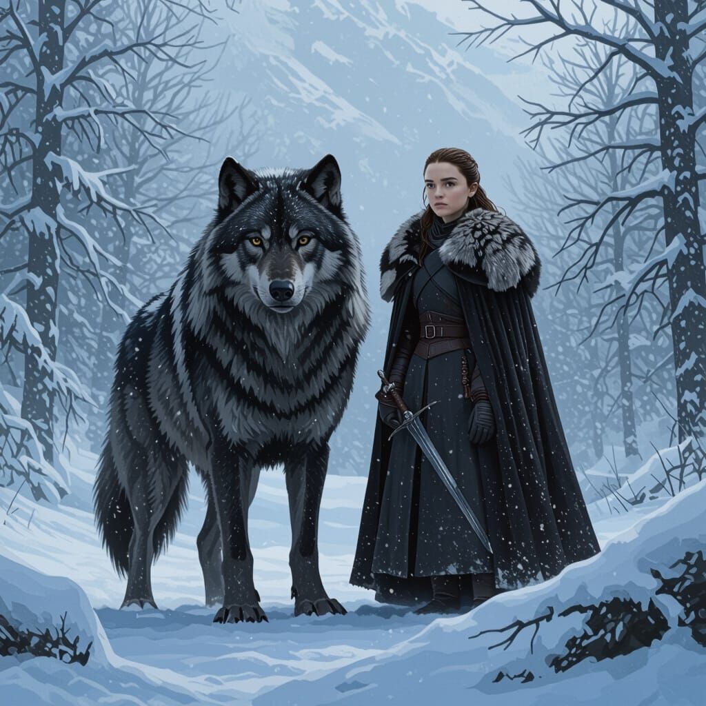 Arya Stark and Nymeria in Game of Thrones Concept Art