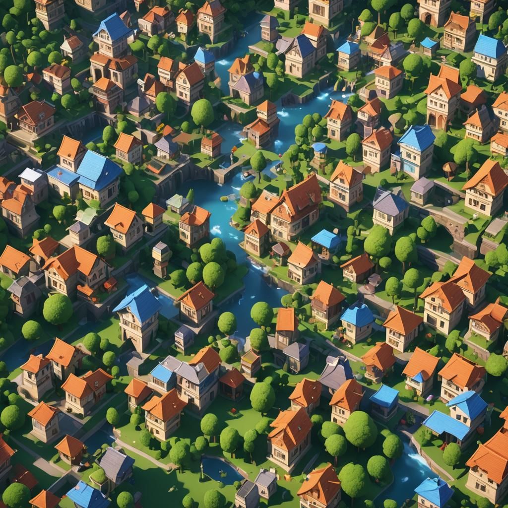 Epic Cinematic Village in a Maximalist Digital Realm