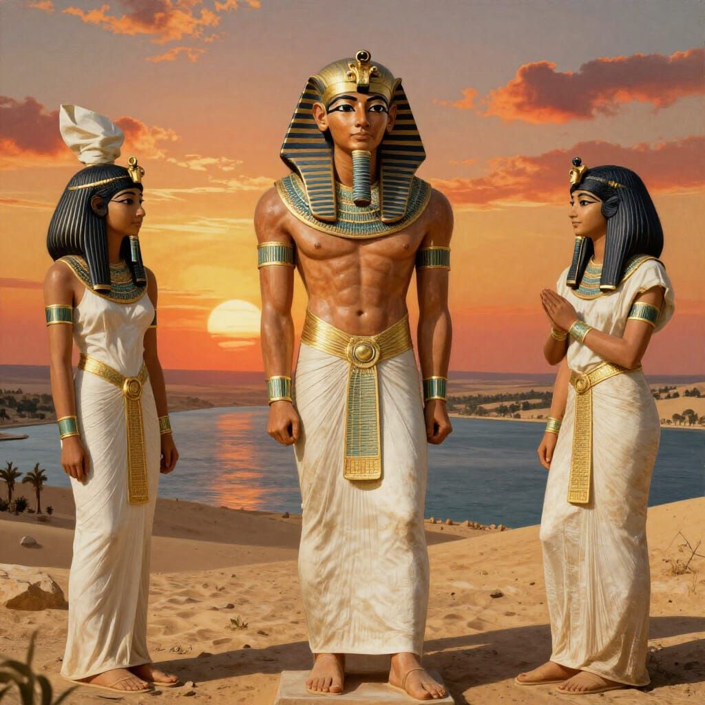 Amenhotep III with Daughters Iset & Setamon in Renaissance S...