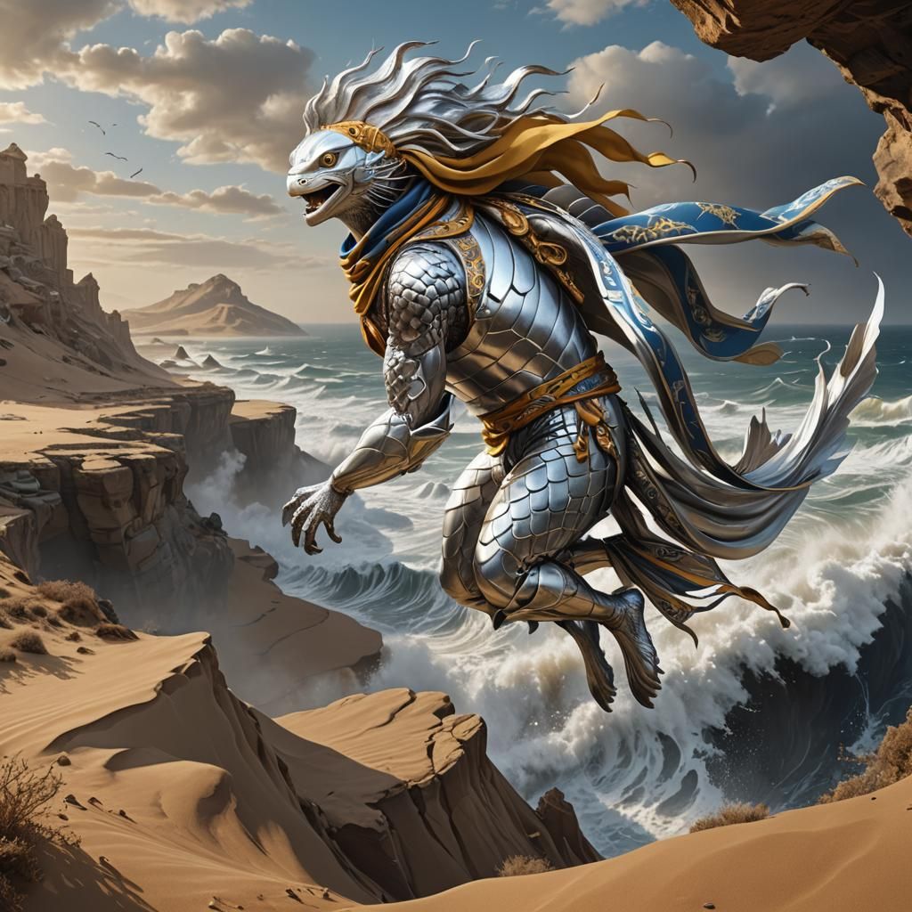 Majestic Silver Fish in Winter Storm Fantasy Scene in Detail...