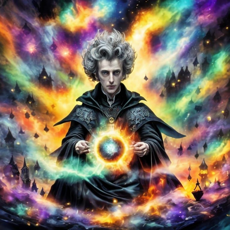 Ethereal Dark Mage Master in Majestic Watercolor