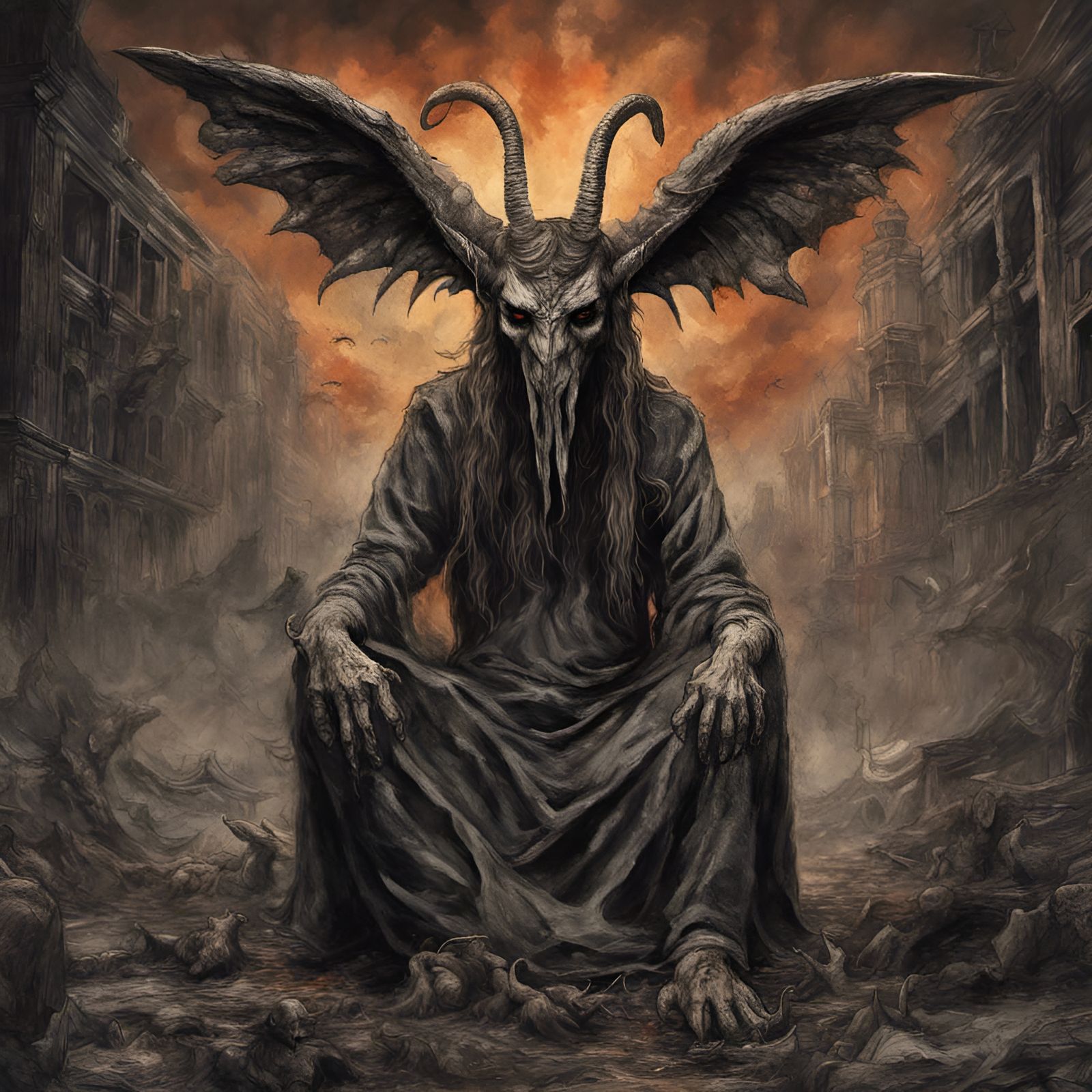 Baphomet in Post-Apocalyptic Eerie Magazine-Inspired Digital...