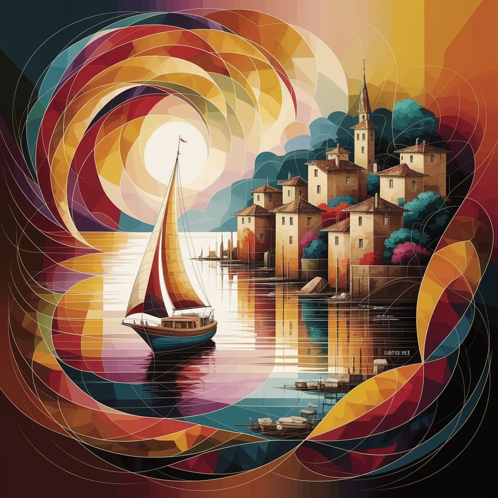 Mystiform Coastal Village with Fractal Sailboat