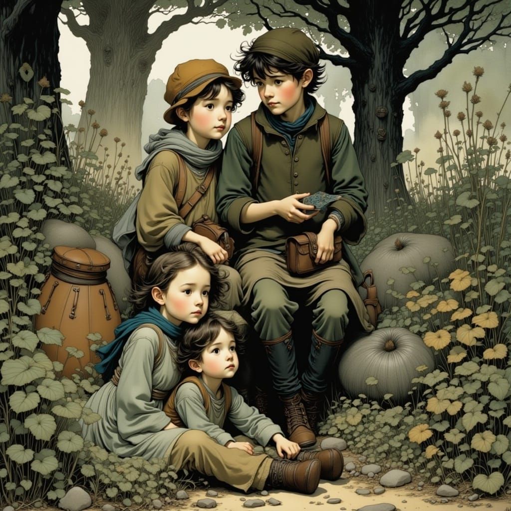 Fantastical Friends in a Whimsical, Dreamlike Landscape