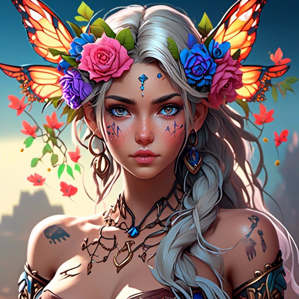 Ethereal Fairy in Vibrant Neo-Traditional Tattoo Style