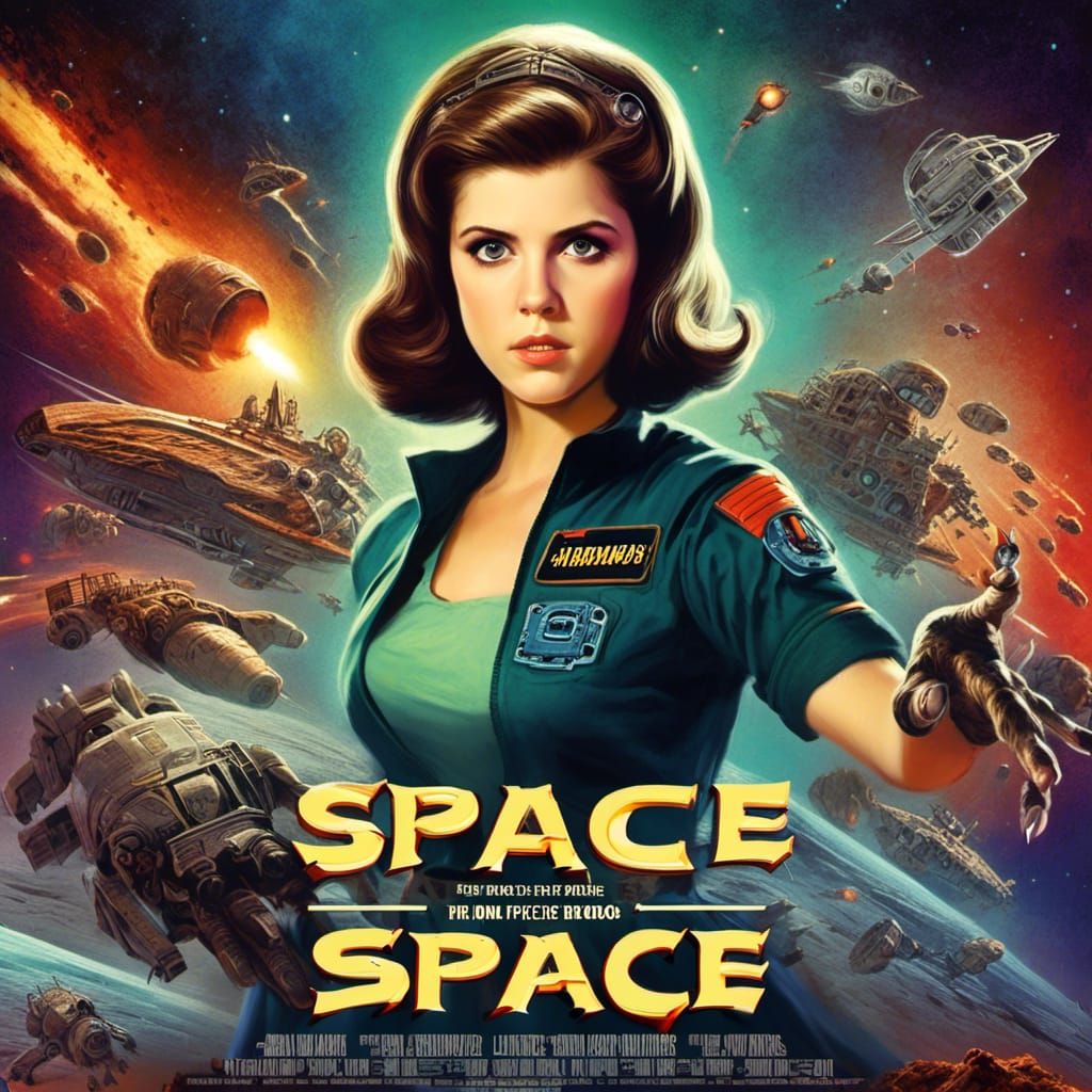 Vintage Sci-Fi Movie Poster of Anna Kendrick as The Space Gi...