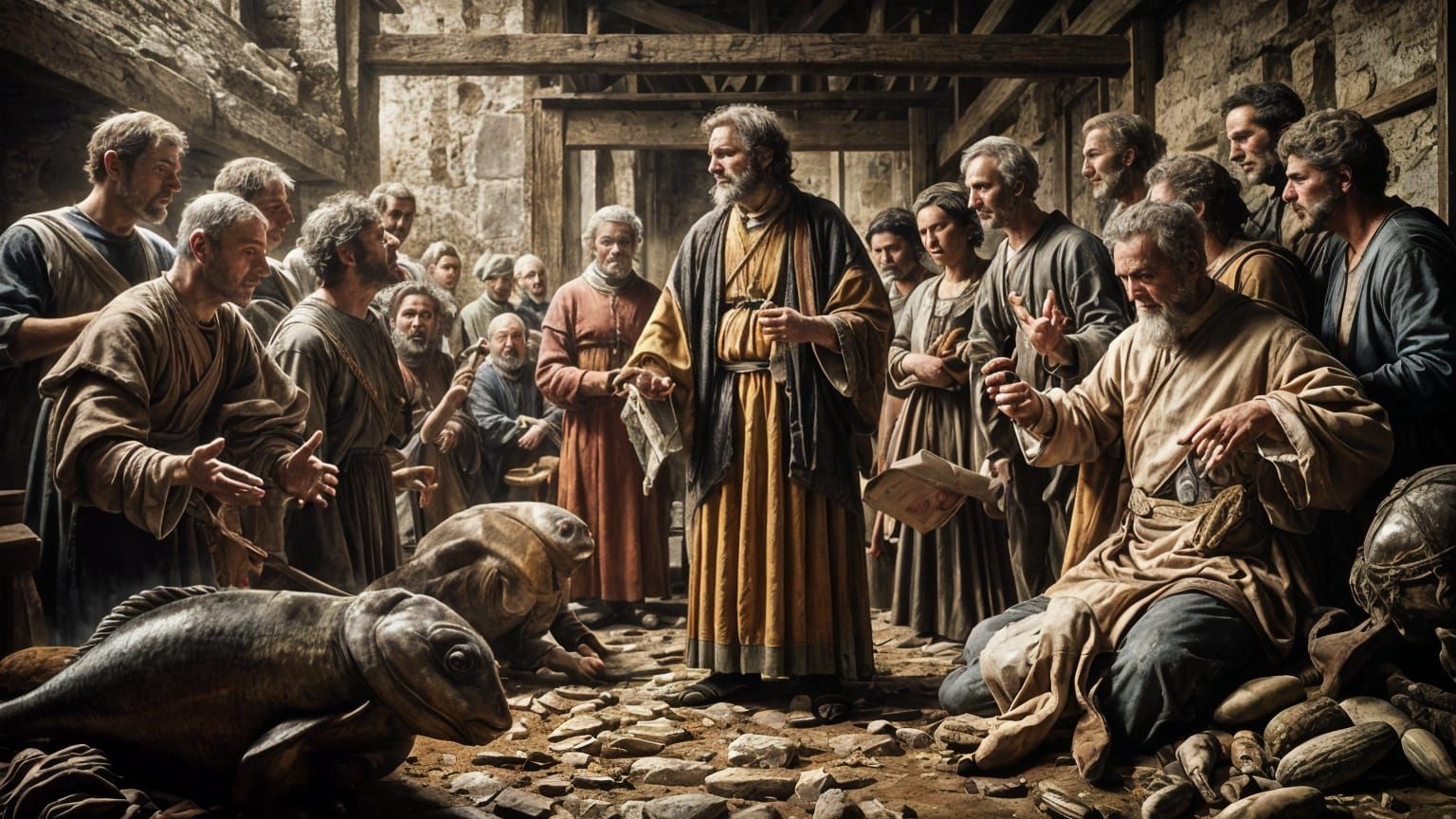 Surreal Renaissance Painting of Saint Anthony Preaching to F...