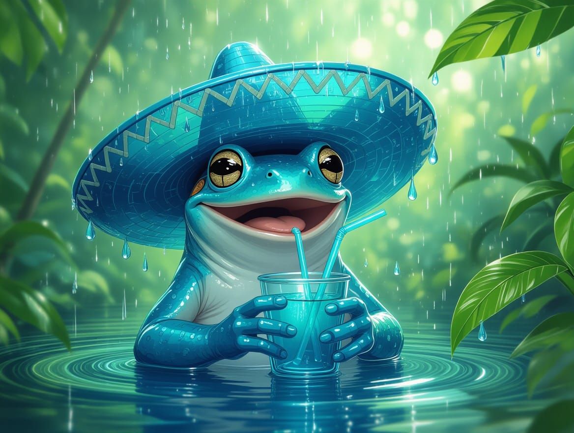 Mystical Blue Frog in Rainforest, Dreamlike Art