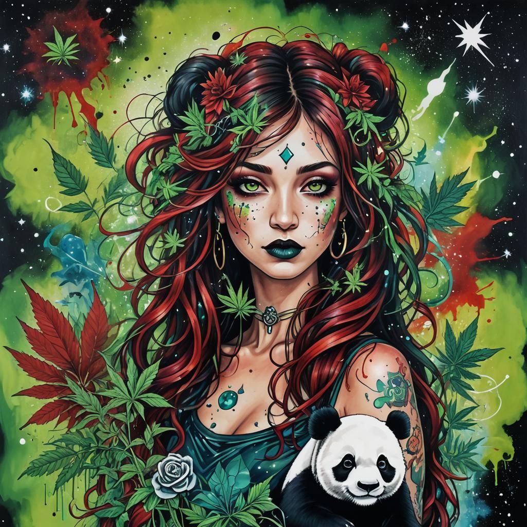 Intricate Goddess of Earth and Chaos in Vibrant Graffiti Sty...