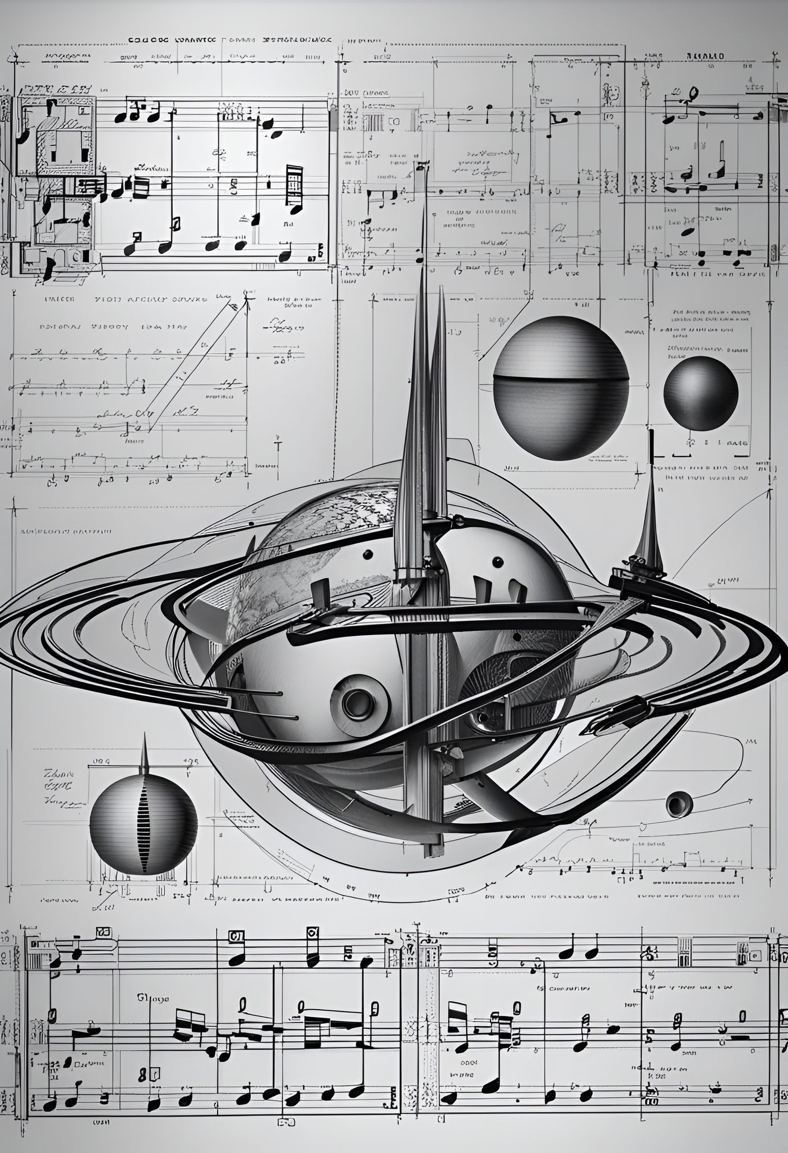 Ornate Musical Composition with Geometric Shapes and Celesti...