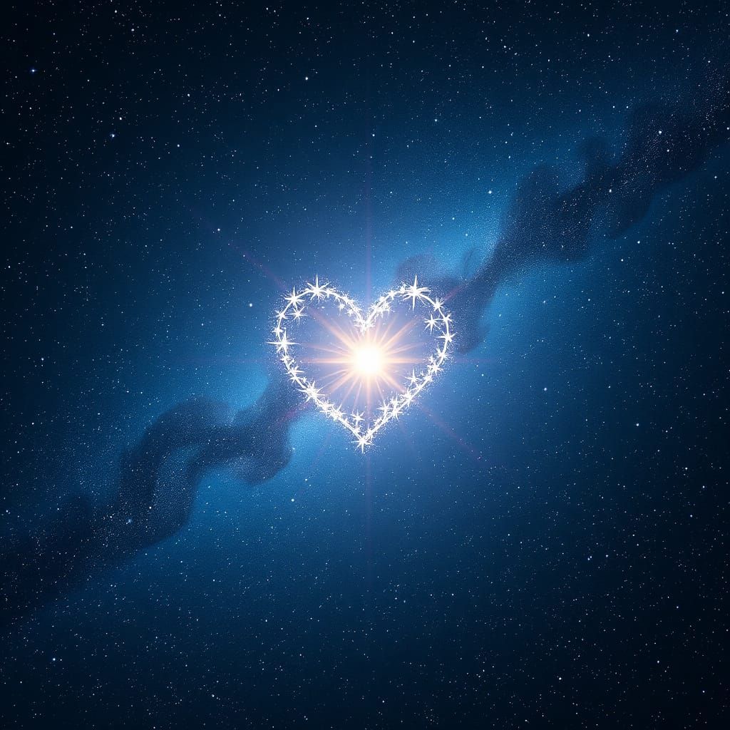 Radiant Star Heart in Cosmic Night Sky