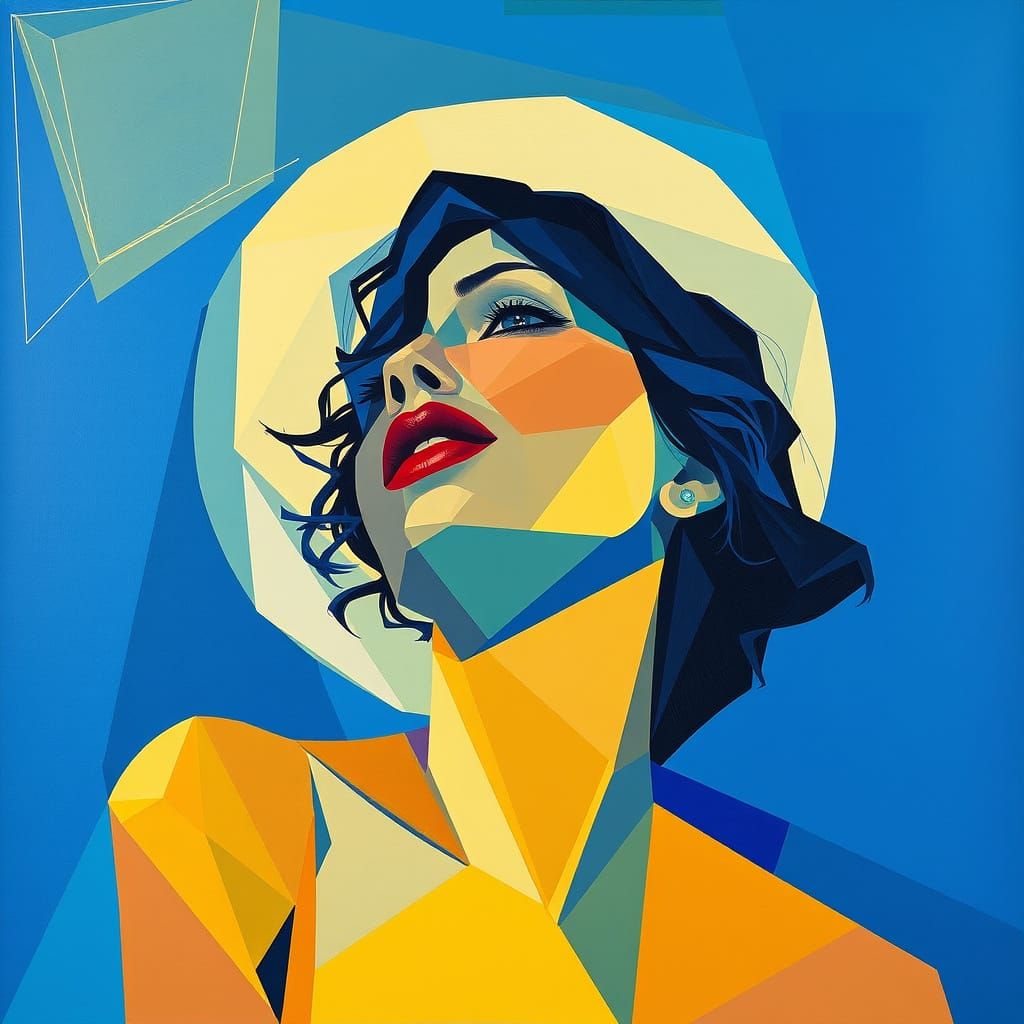 Vibrant Cubist Portrait in Neo-Cubist Style