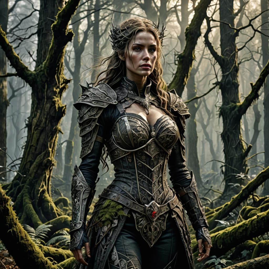 The Skyclad Huntress in a Fantastical Forest