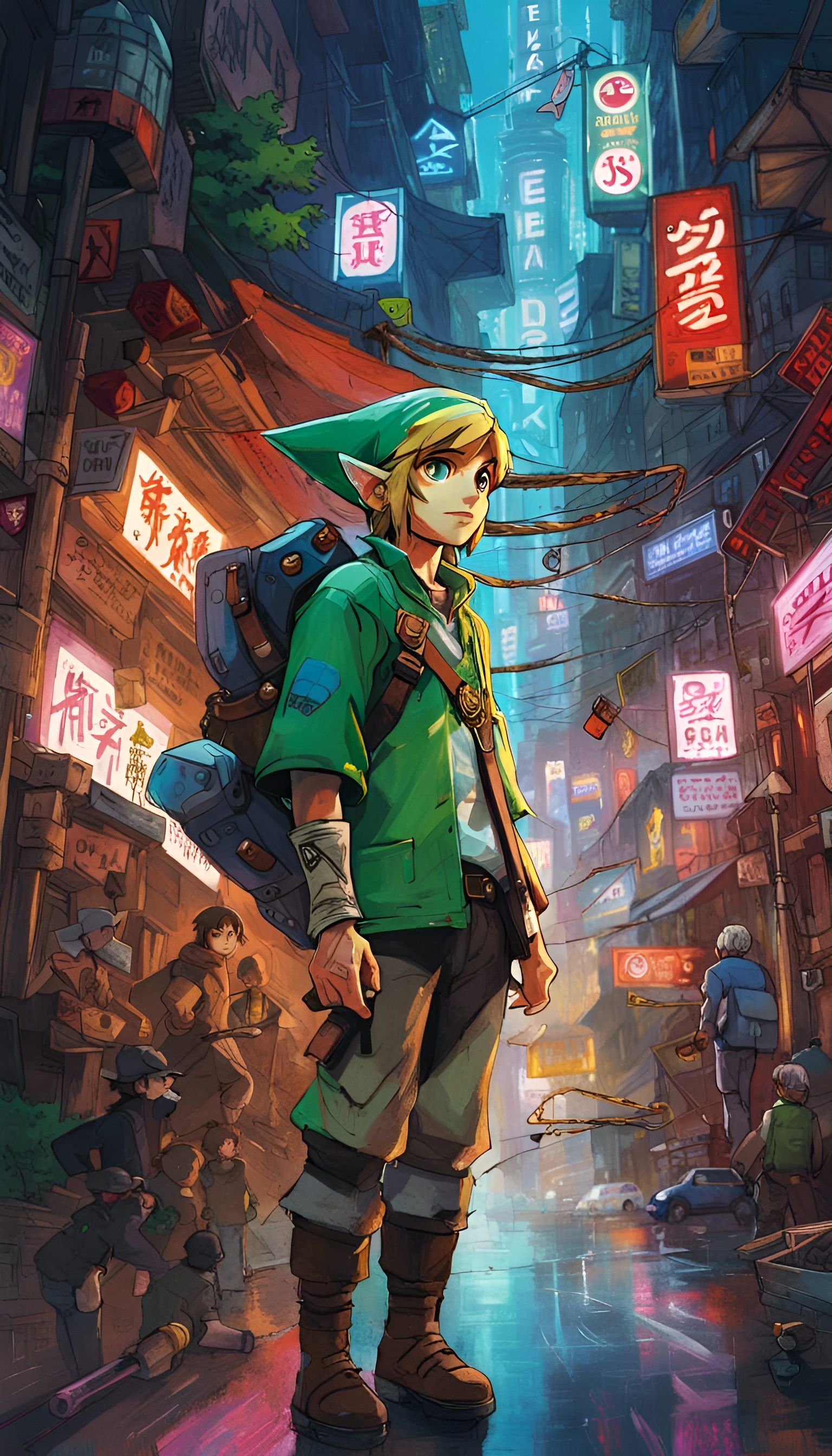 Cyberpunk Link in Neon-Lit Cityscape