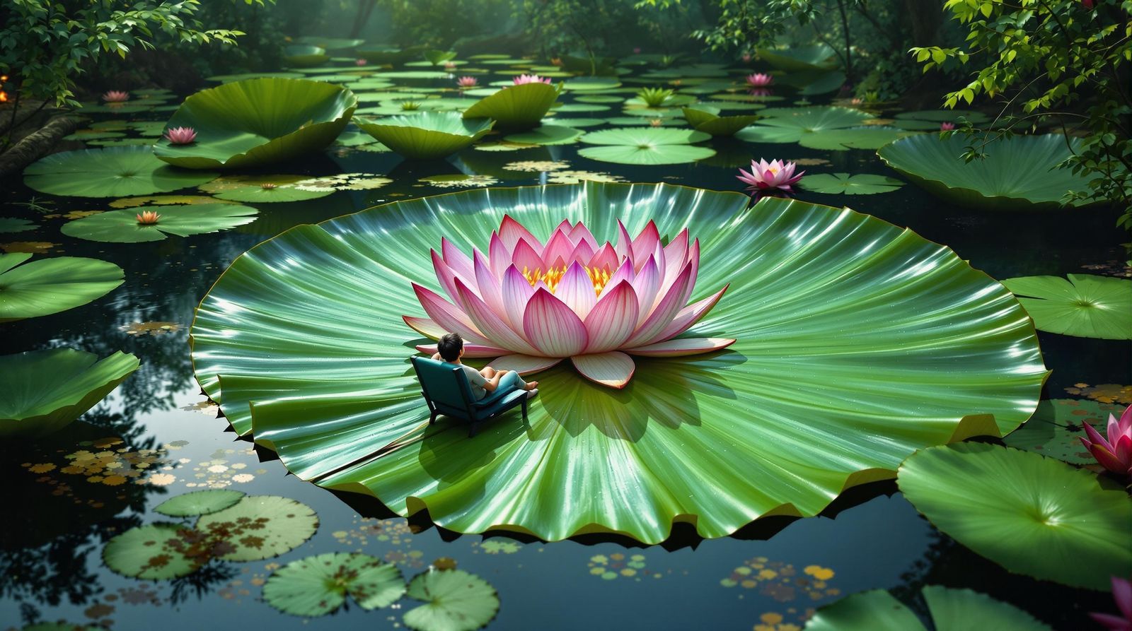 Cosmic Giant Finds Serenity on Enchanted Water Lily
