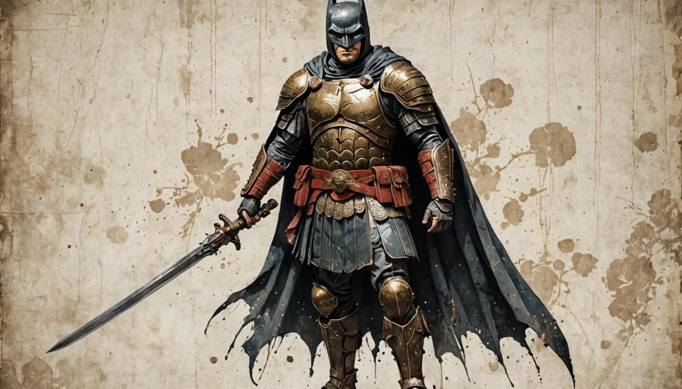 Roman Warrior Batman in Traditional Japanese Art Style