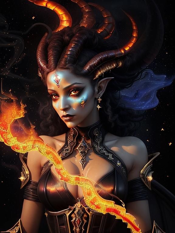 Ethereal Fire Demoness in Dark Underworld Scene