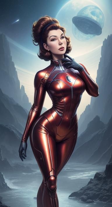 Solarpunk Space Operatic Pinup in Full Body Portrait