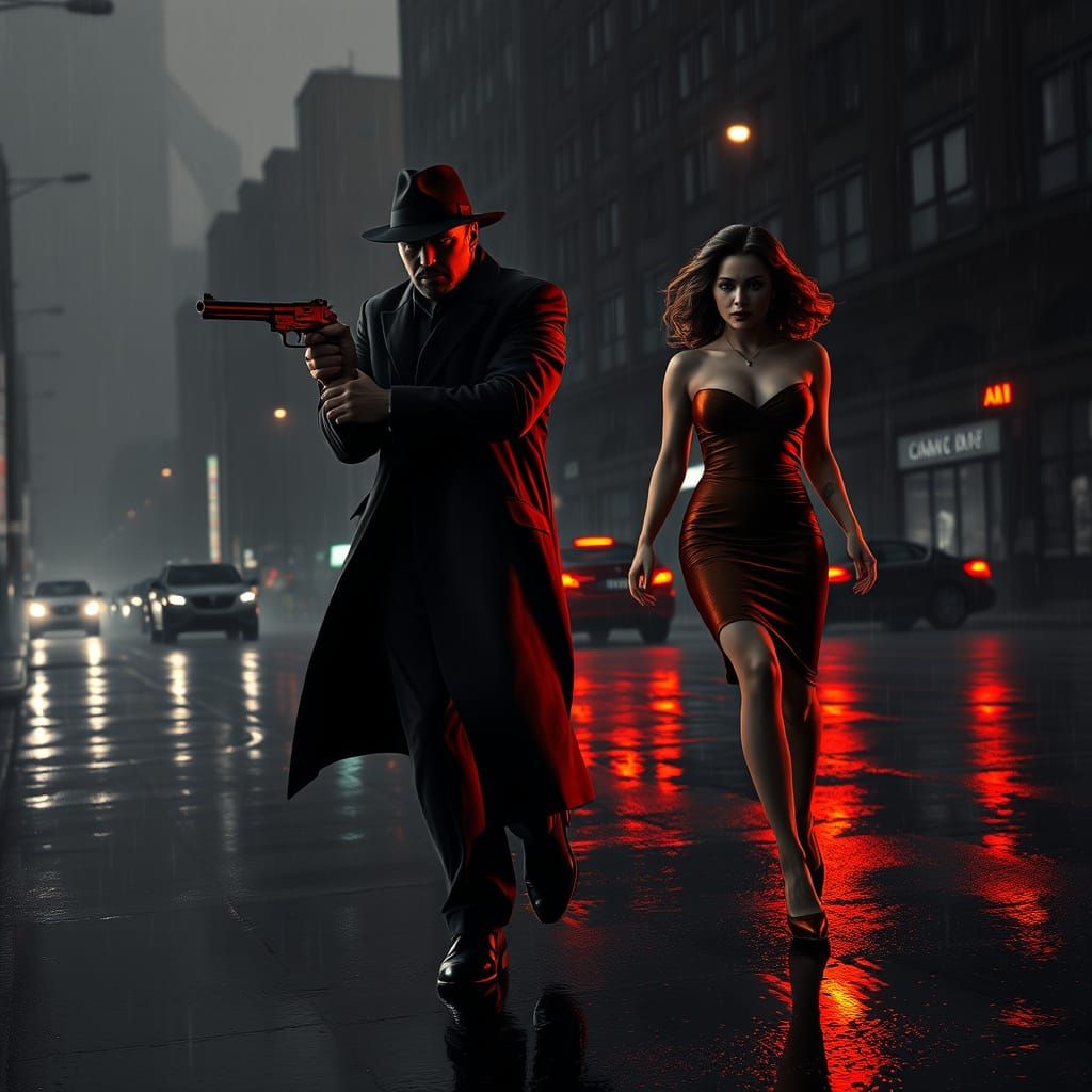 Gritty Film Noir Cityscape in Stark Black and White