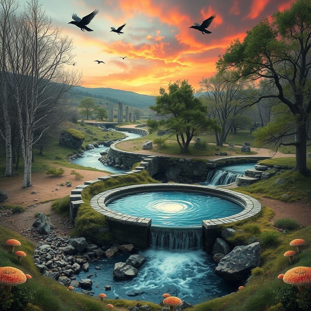 Mystical Celtic Landscape with Dragons