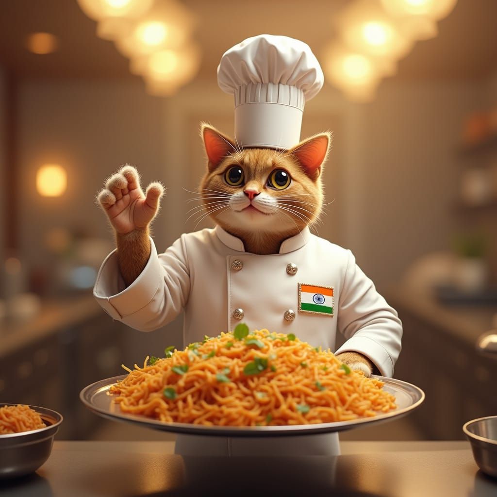 Elegant 7-Star Hotel Kitchen with Chef Cat Meow