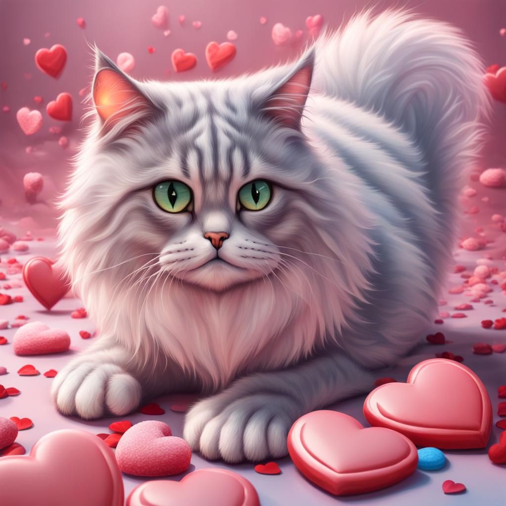 Loving Hyperrealistic Valentine's Day Feline