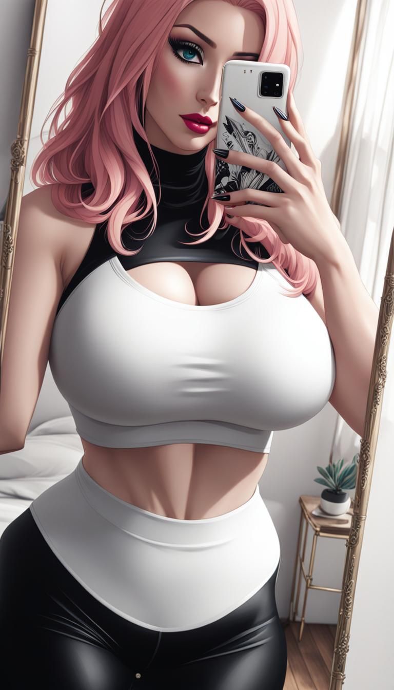 Fantasy Pin-Up Girl in Modern Bedroom