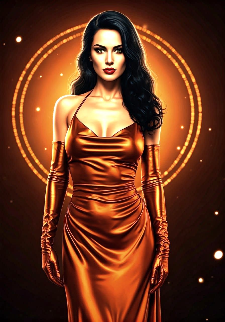 Elegant Copper Goddess in Retro Volumetric Lighting